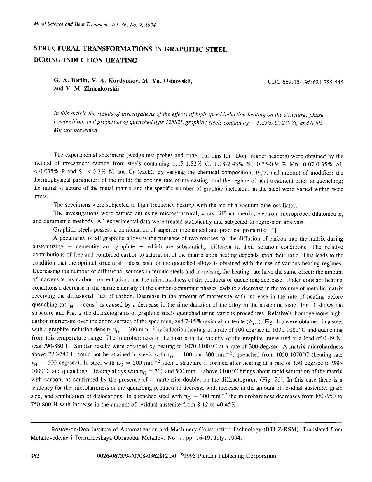 Structural transformations in graphitic steel during induction heating by Unknown
