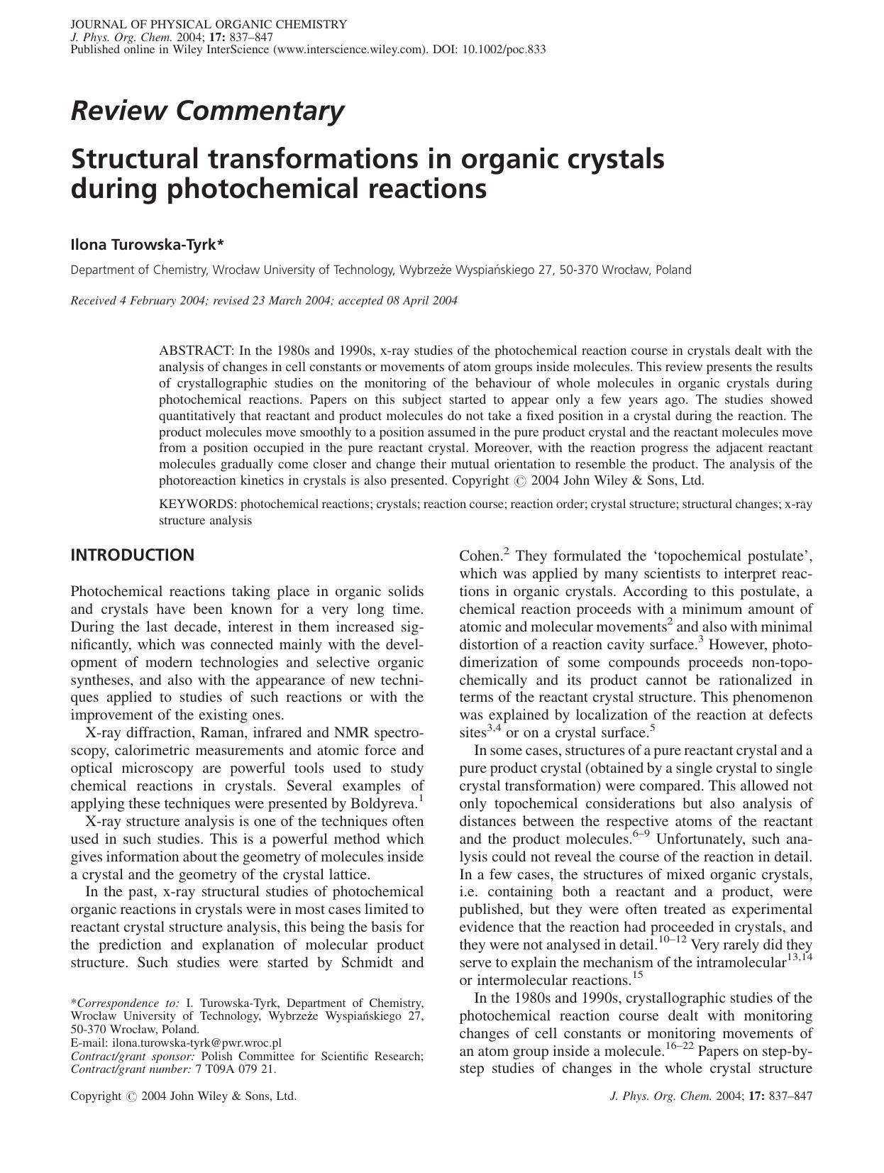 Structural transformations in organic crystals during photochemical reactions by Unknown