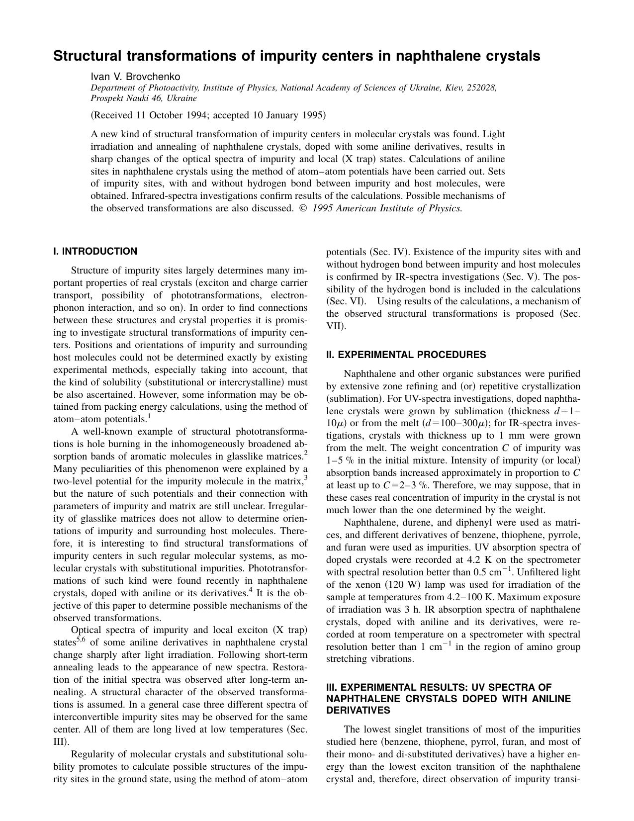 Structural transformations of impurity centers in by Ivan V. Brovchenko