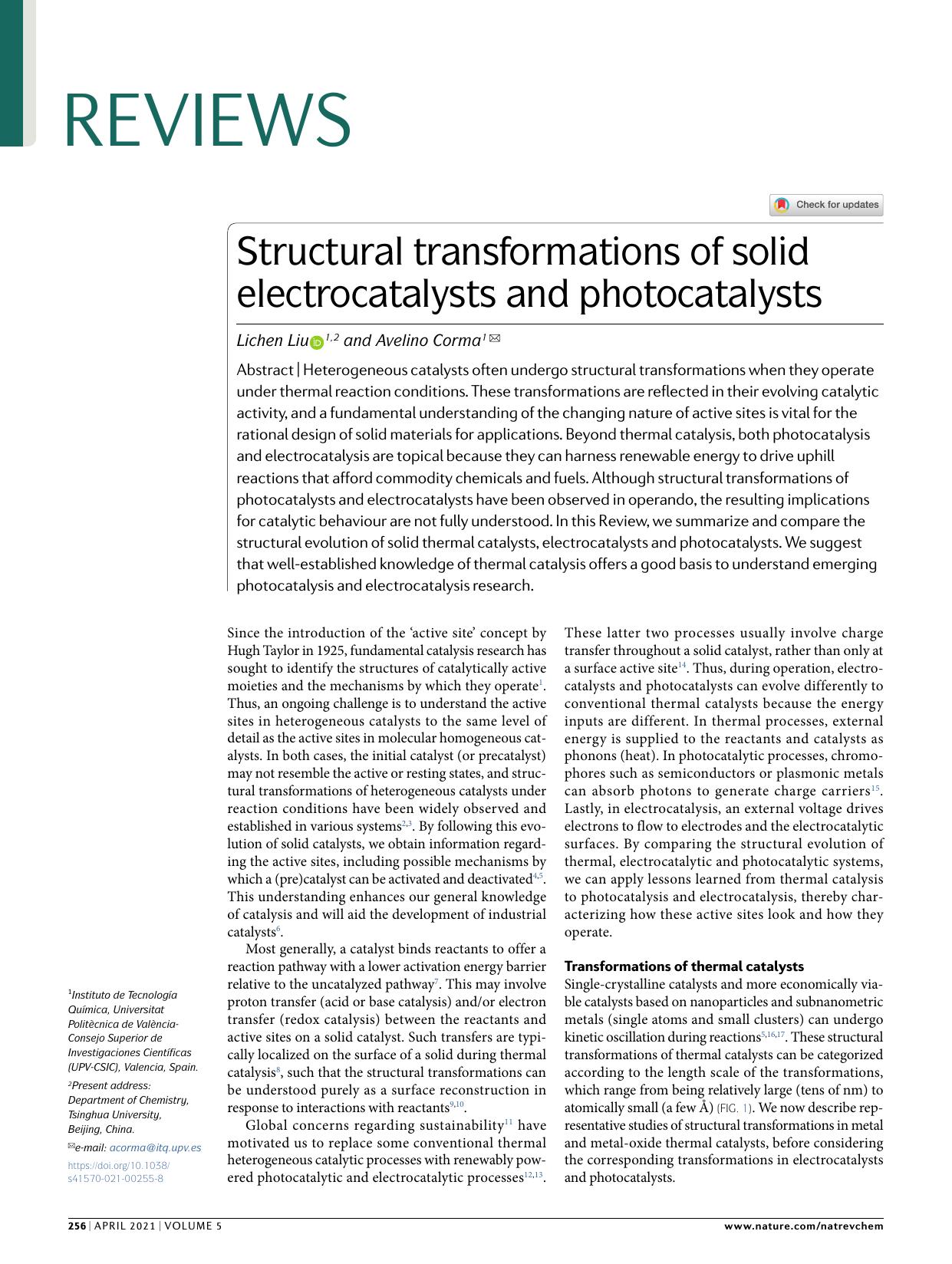 Structural transformations of solid electrocatalysts and photocatalysts by Lichen Liu & Avelino Corma