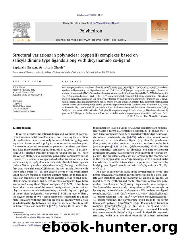 Structural variations in polynuclear copper(II) complexes based on salicylaldimine type ligands along with dicyanamido co-ligand by Saptarshi Biswas & Ashutosh Ghosh