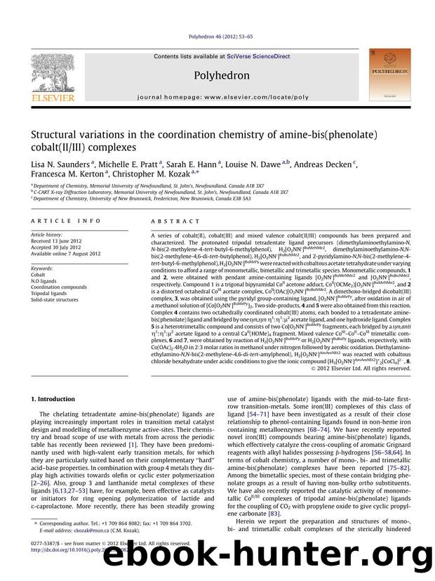 Structural variations in the coordination chemistry of amine-bis(phenolate) cobalt(IIIII) complexes by unknow