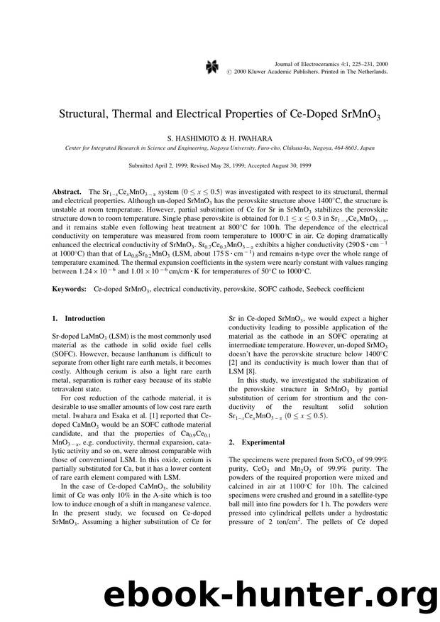 Structural, Thermal and Electrical Properties of Ce-Doped SrMnO<Subscript>3<Subscript> by Unknown