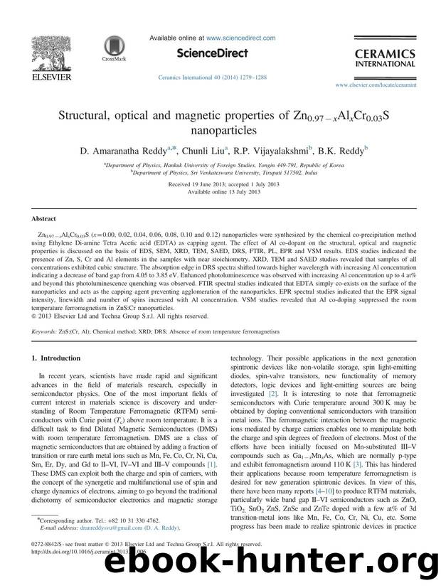 Structural, optical and magnetic properties of Zn0.97âxAlxCr0.03S nanoparticles by D. Amaranatha Reddy & Chunli Liu & R.P. Vijayalakshmi & B.K. Reddy