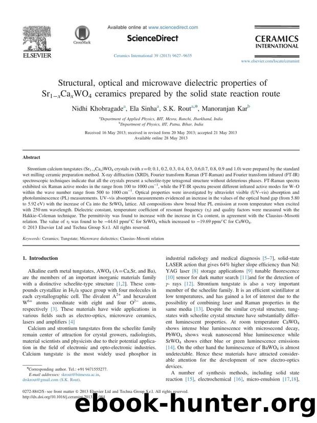 Structural, optical and microwave dielectric properties of Sr1âxCaxWO4 ceramics prepared by the solid state reaction route by Nidhi Khobragade & Ela Sinha & S.K. Rout & Manoranjan Kar