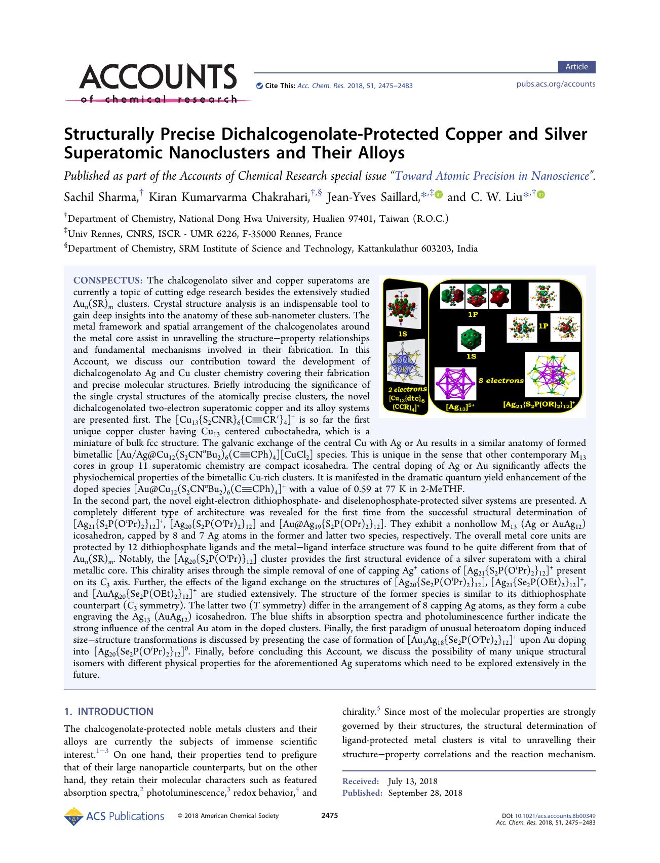 Structurally Precise Dichalcogenolate-Protected Copper and Silver Superatomic Nanoclusters and Their Alloys by unknow