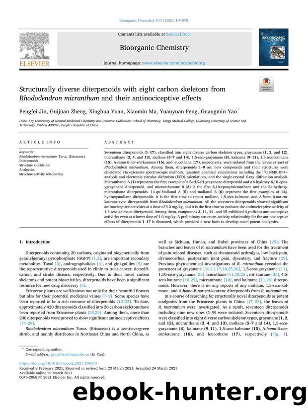 Structurally diverse diterpenoids with eight carbon skeletons from Rhododendron micranthum and their antinociceptive effects by Pengfei Jin & Guijuan Zheng & Xinghua Yuan & Xiaomin Ma & Yuanyuan Feng & Guangmin Yao