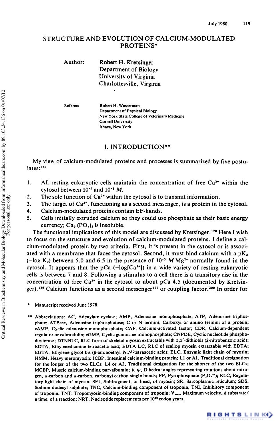 Structure And Evolution Of Calcium-Modulated Protein by Robert H. Kretsinger & Robert H. Wasserman