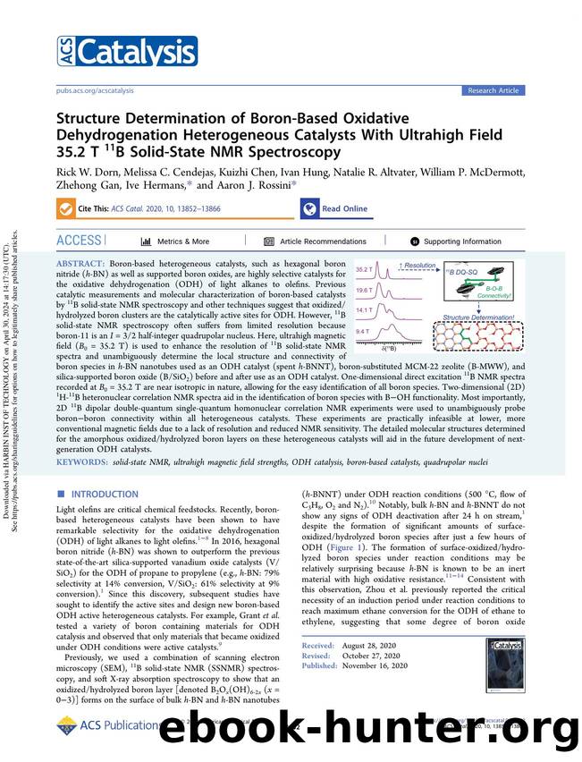 Structure Determination of Boron-Based Oxidative Dehydrogenation Heterogeneous Catalysts With Ultrahigh Field 35.2 T 11B Solid-State NMR Spectroscopy by unknow