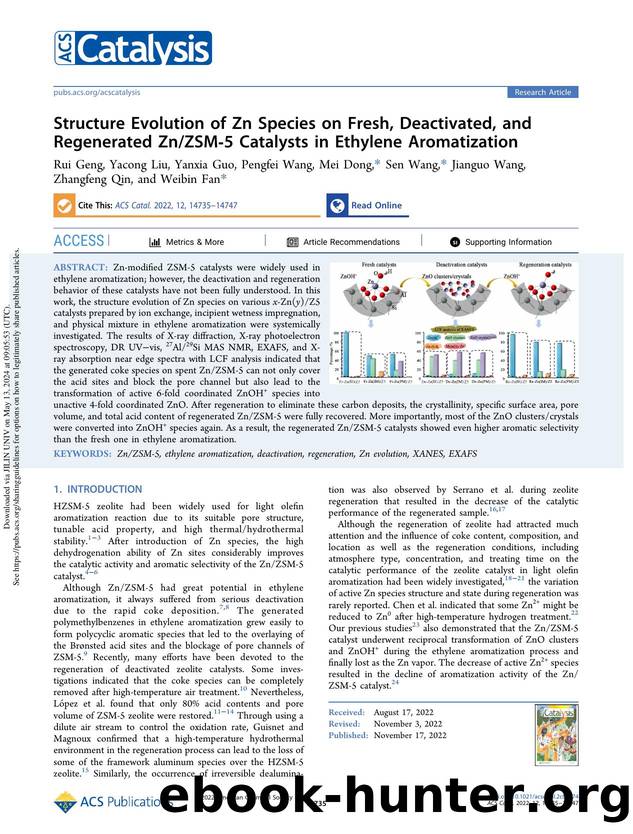 Structure Evolution of Zn Species on Fresh, Deactivated, and Regenerated ZnZSM-5 Catalysts in Ethylene Aromatization by unknow