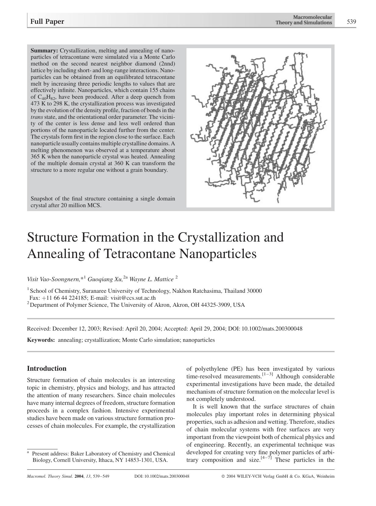 Structure Formation in the Crystallization and Annealing of Tetracontane Nanoparticles by Unknown