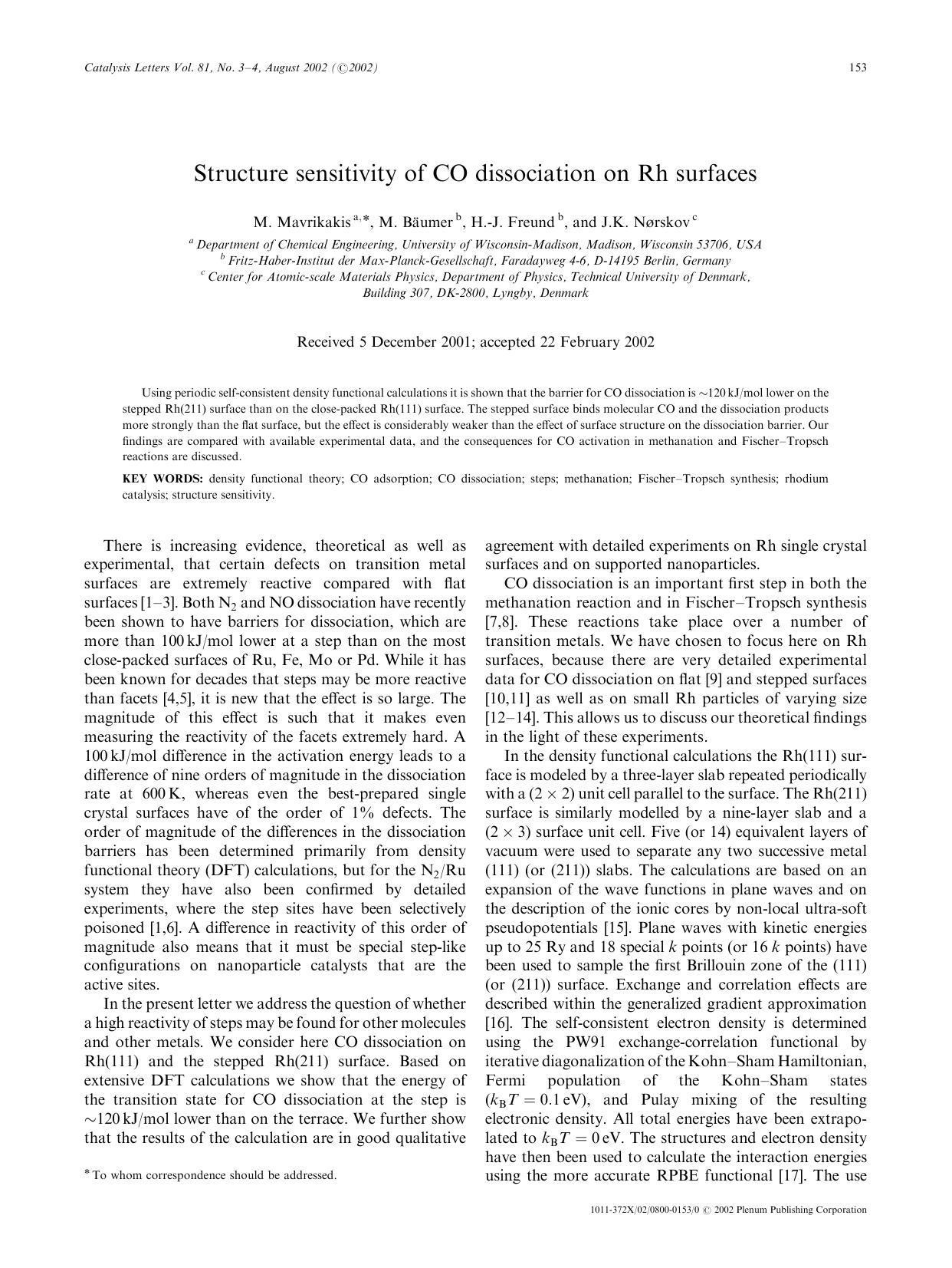 Structure Sensitivity of CO Dissociation on Rh Surfaces by Unknown