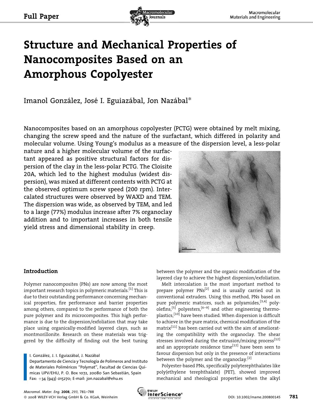 Structure and Mechanical Properties of Nanocomposites Based on an Amorphous Copolyester by Unknown