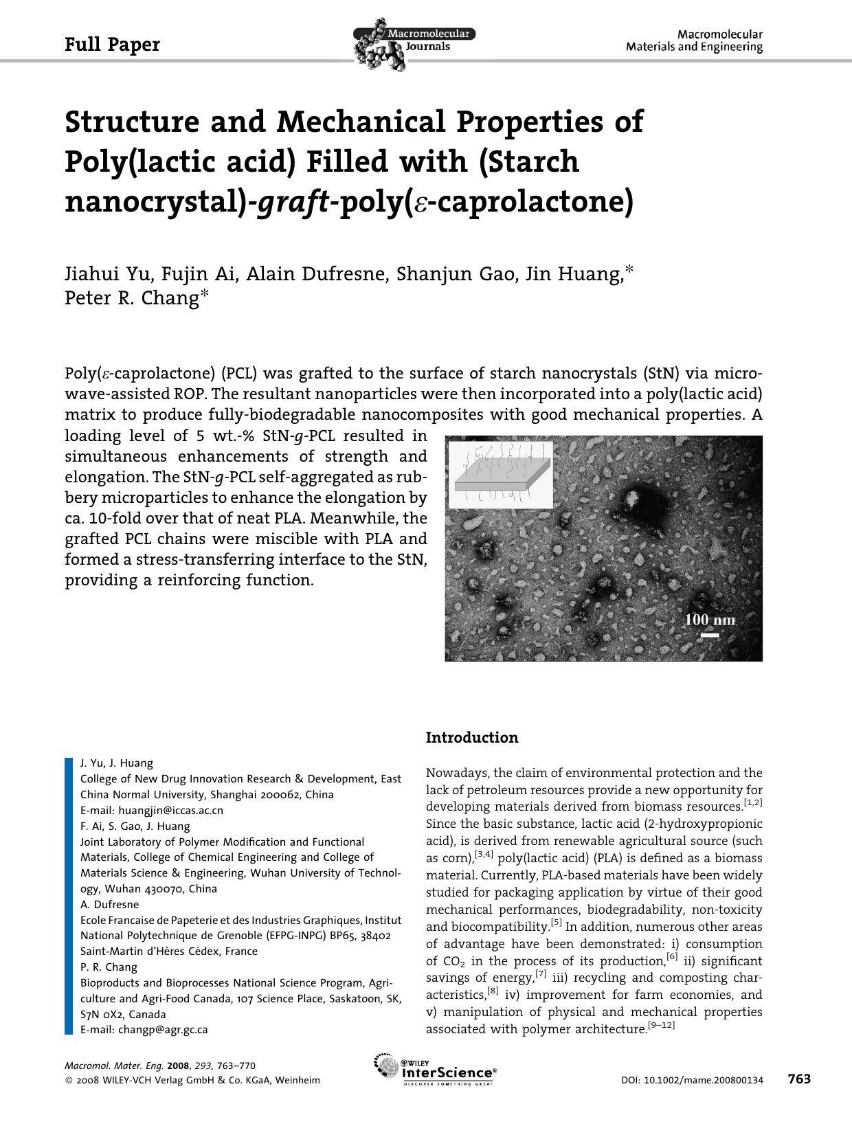 Structure and Mechanical Properties of Poly(lactic acid) Filled with (Starch nanocrystal)-graft-poly([epsiv]-caprolactone) by Unknown