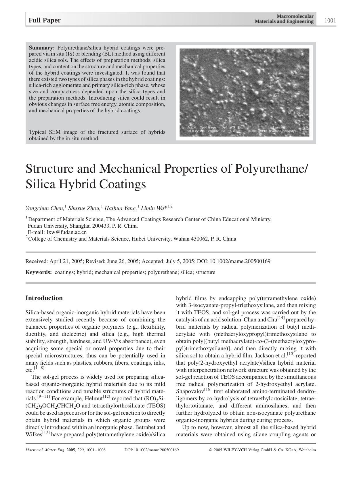 Structure and Mechanical Properties of PolyurethaneSilica Hybrid Coatings by Unknown