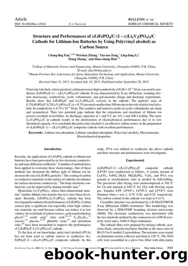 Structure and Performances of xLiFePO4C.(1-x)Li3V2(PO4)3C Cathode for Lithium-Ion Batteries by Using Poly(vinyl alcohol) as Carbon Source by Unknown