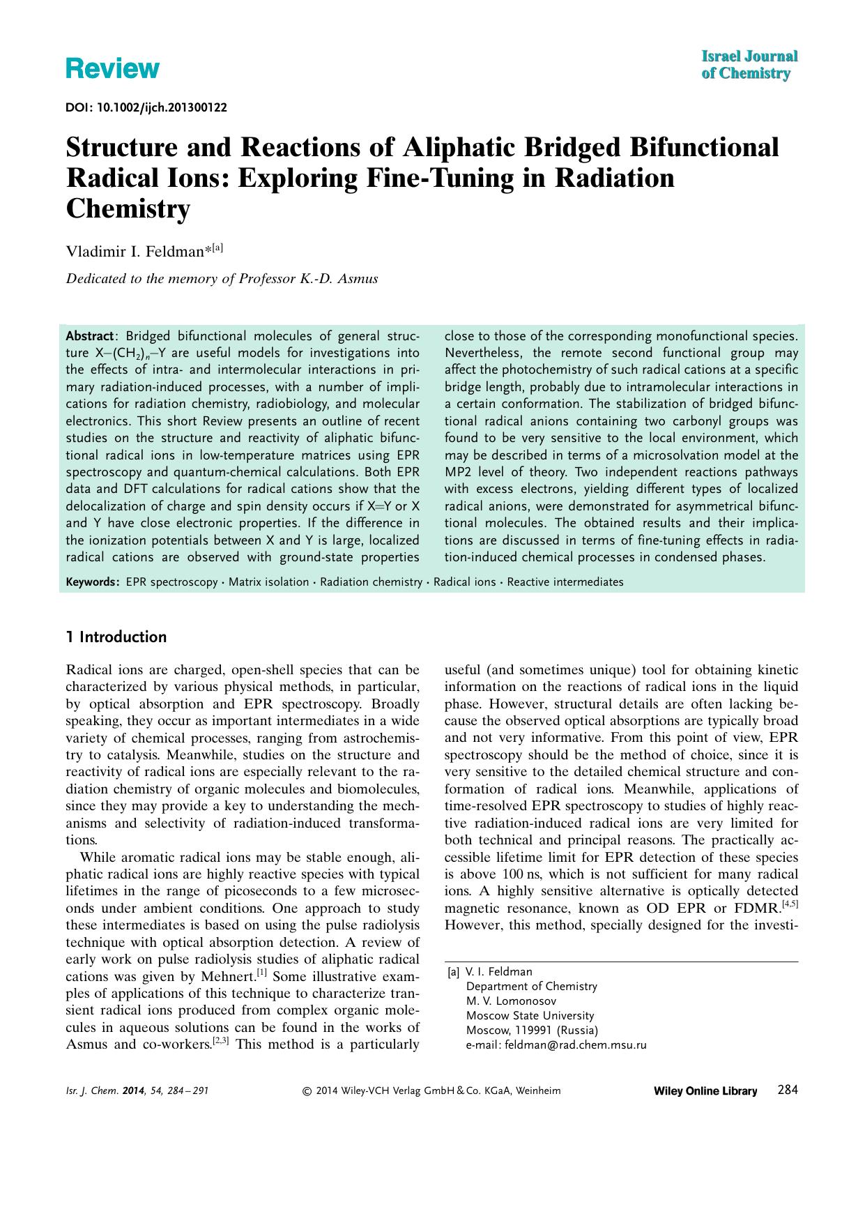Structure and Reactions of Aliphatic Bridged Bifunctional Radical Ions: Exploring FineTuning in Radiation Chemistry by Unknown