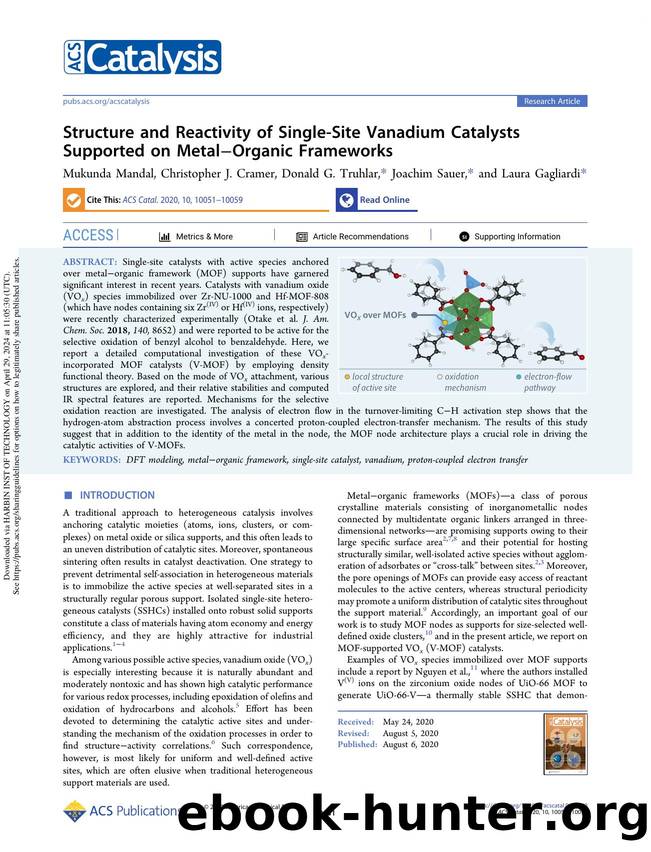 Structure and Reactivity of Single-Site Vanadium Catalysts Supported on MetalâOrganic Frameworks by Mukunda Mandal Christopher J. Cramer Donald G. Truhlar Joachim Sauer & Laura Gagliardi