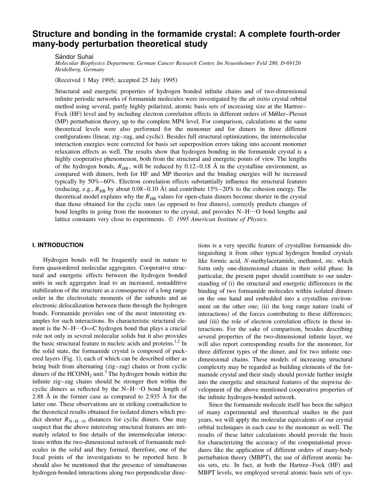 Structure and bonding in the formamide crystal: A complete fourth-order many-body perturbation theoretical study by Sandor Suhai