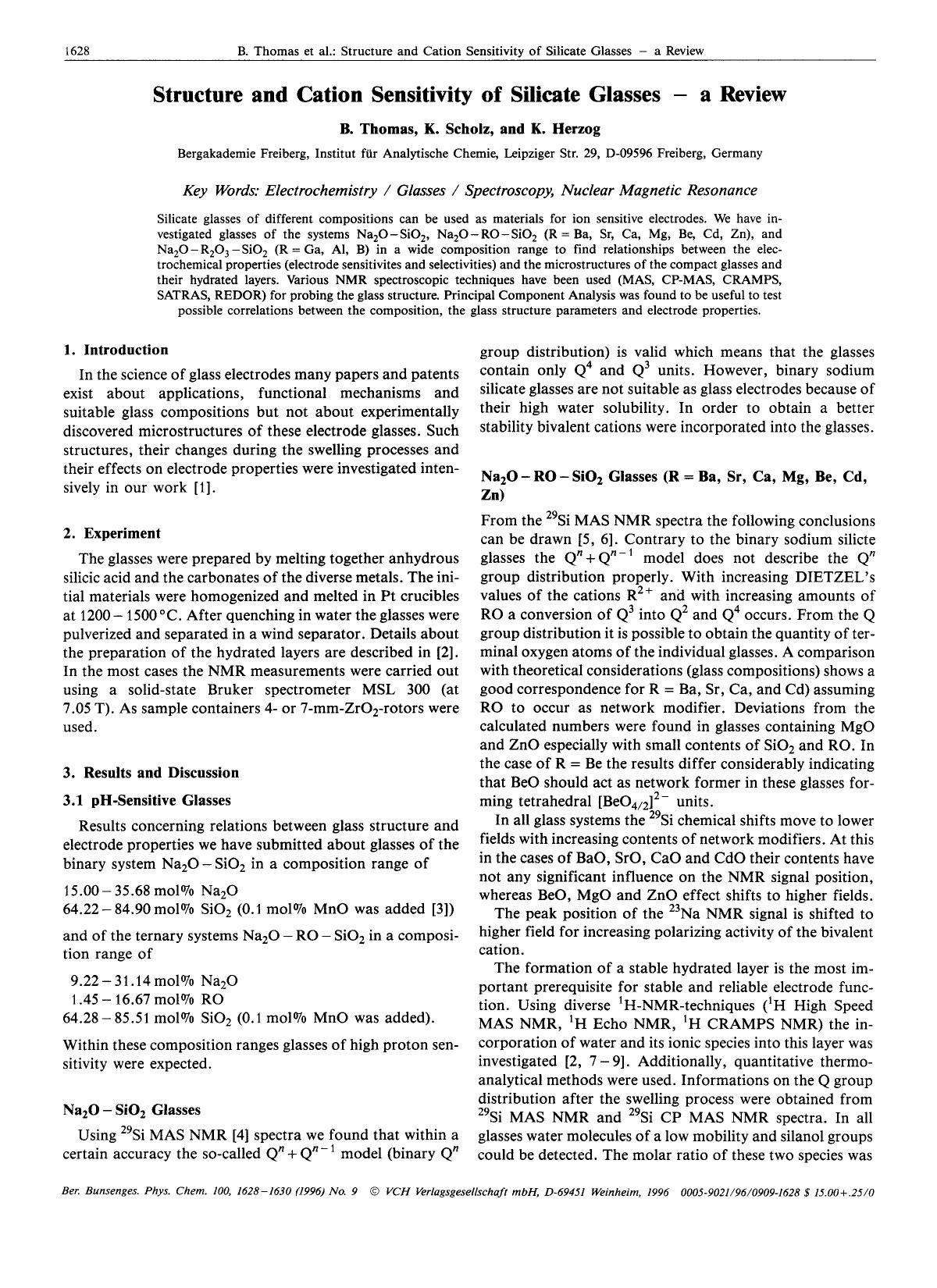 Structure and cation sensitivity of silicate glasses - a review by Unknown