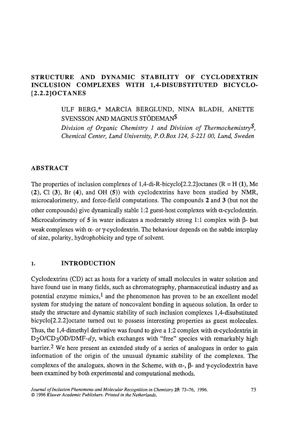 Structure and dynamic stability of cyclodextrin inclusion complexes with 1,4-disubstituted bicyclo[2.2.2]octanes by Unknown