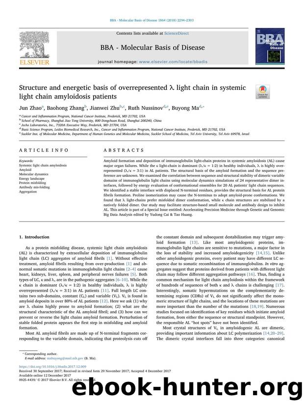 Structure and energetic basis of overrepresented Î» light chain in systemic light chain amyloidosis patients by Jun Zhao & Baohong Zhang & Jianwei Zhu & Ruth Nussinov & Buyong Ma
