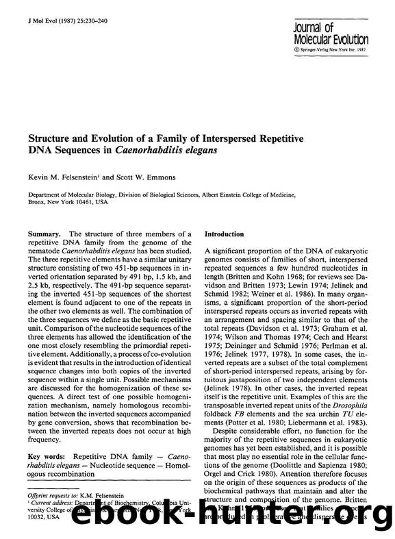Structure and evolution of a family of interspersed repetitive DNA sequences in <Emphasis Type="Italic">Caenorhabditis elegans <Emphasis> by Unknown
