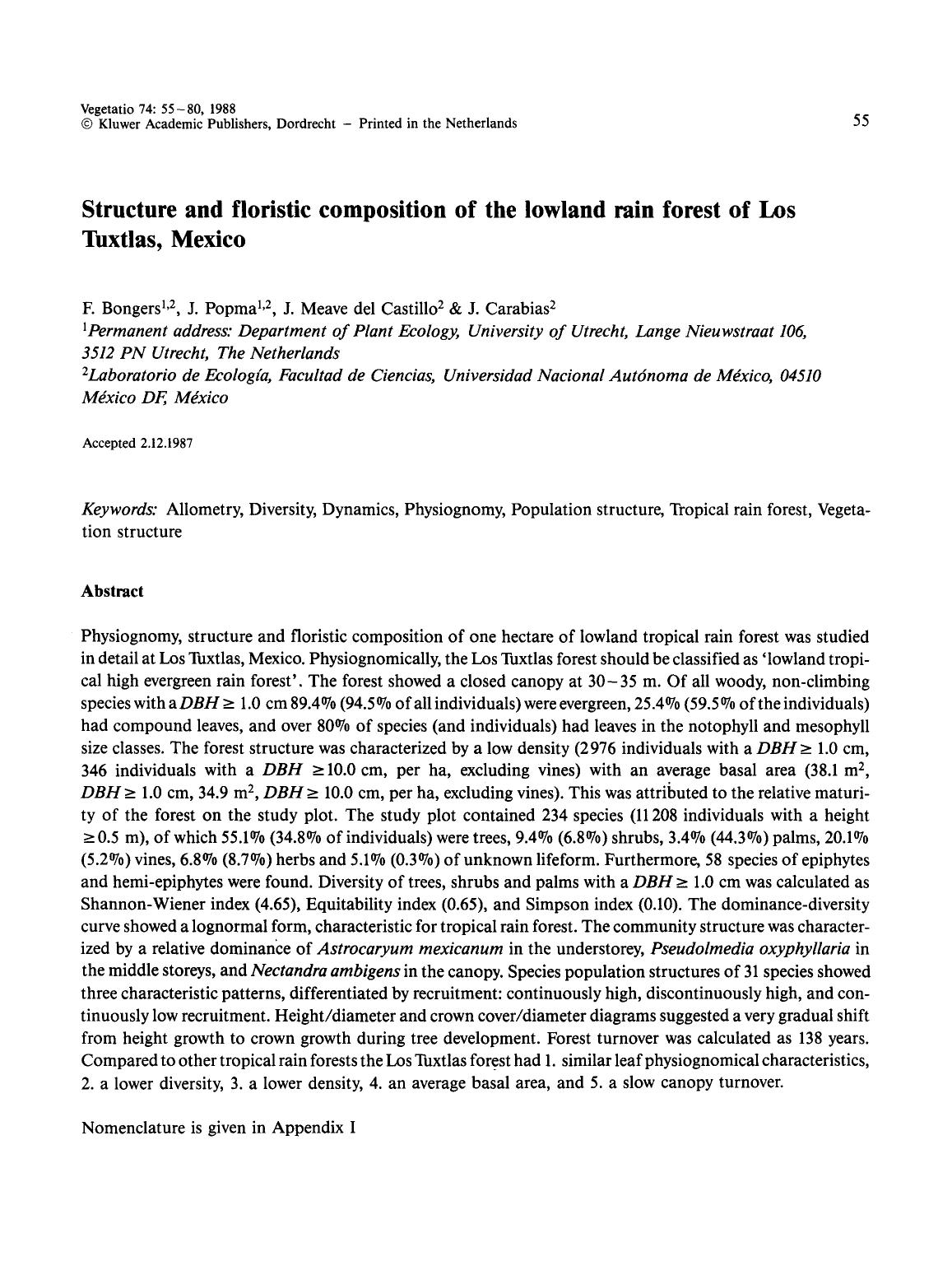 Structure and floristic composition of the lowland rain forest of Los Tuxtlas, Mexico by Unknown
