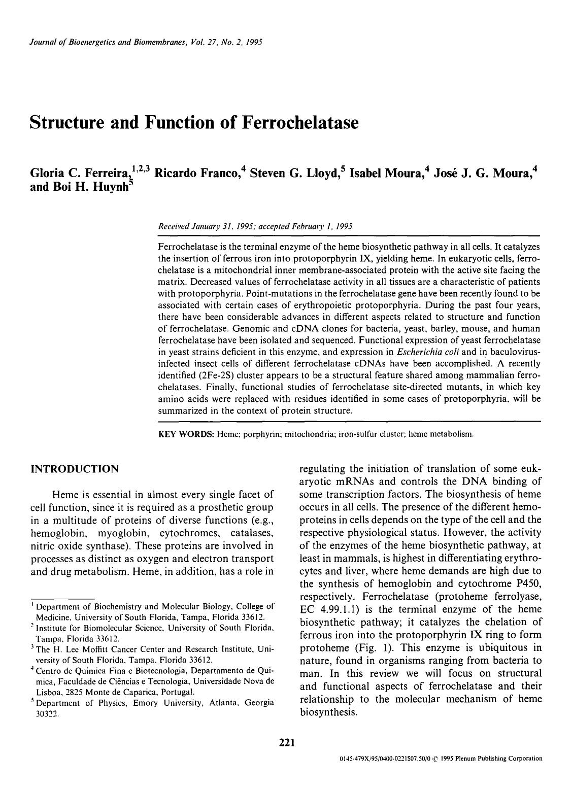 Structure and function of ferrochelatase by Unknown