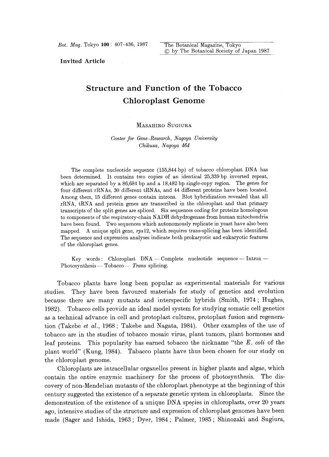 Structure and function of the tobacco chloroplast genome by Unknown