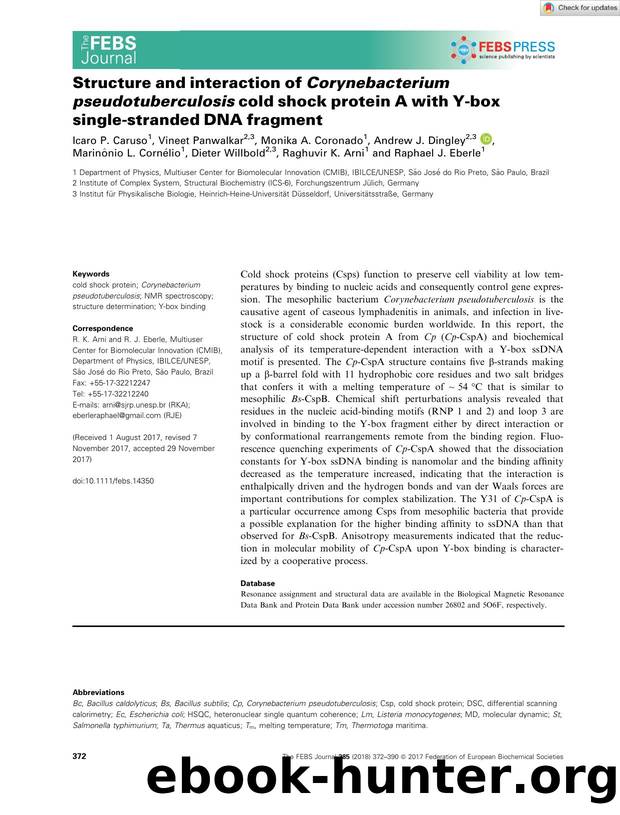 Structure and interaction of Corynebacterium pseudotuberculosis cold shock protein A with Yâbox singleâstranded DNA fragment by Unknown