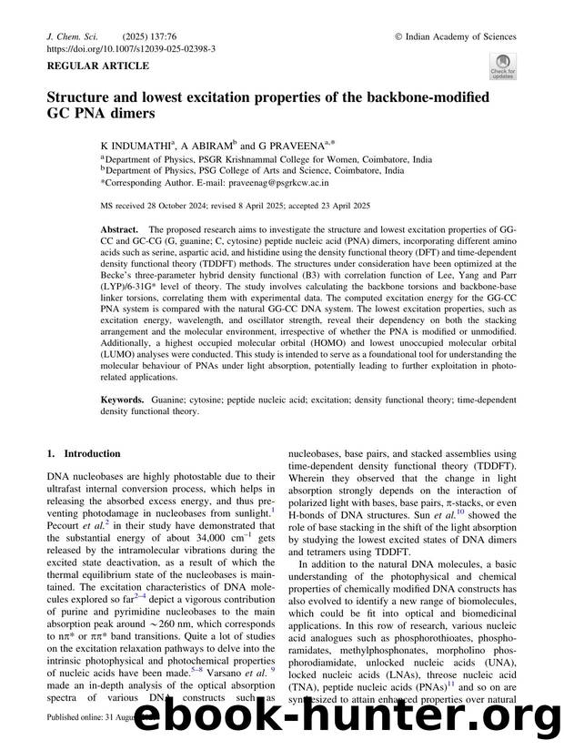 Structure and lowest excitation properties of the backbone-modified GC PNA dimers by K Indumathi & A Abiram & G Praveena