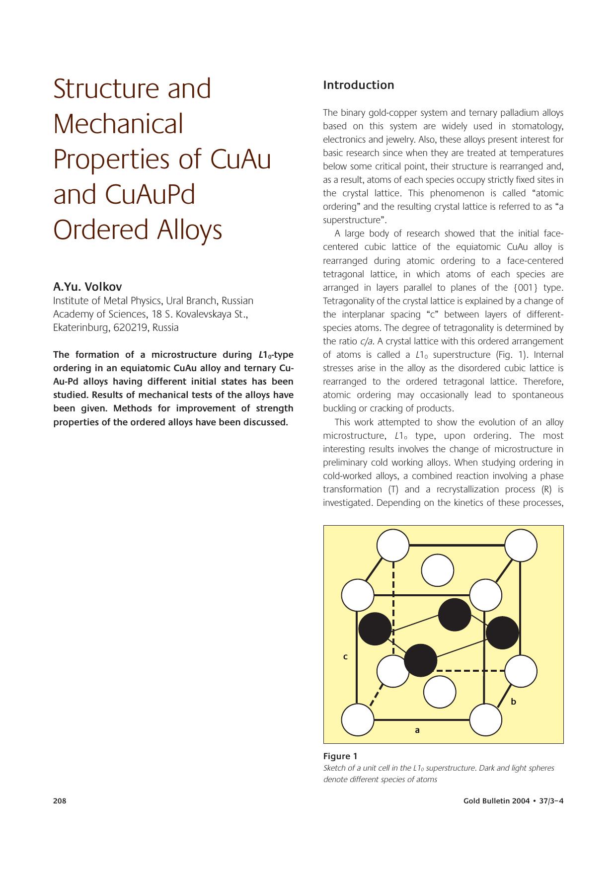 Structure and mechanical properties of CuAu and CuAuPd ordered alloys by Unknown