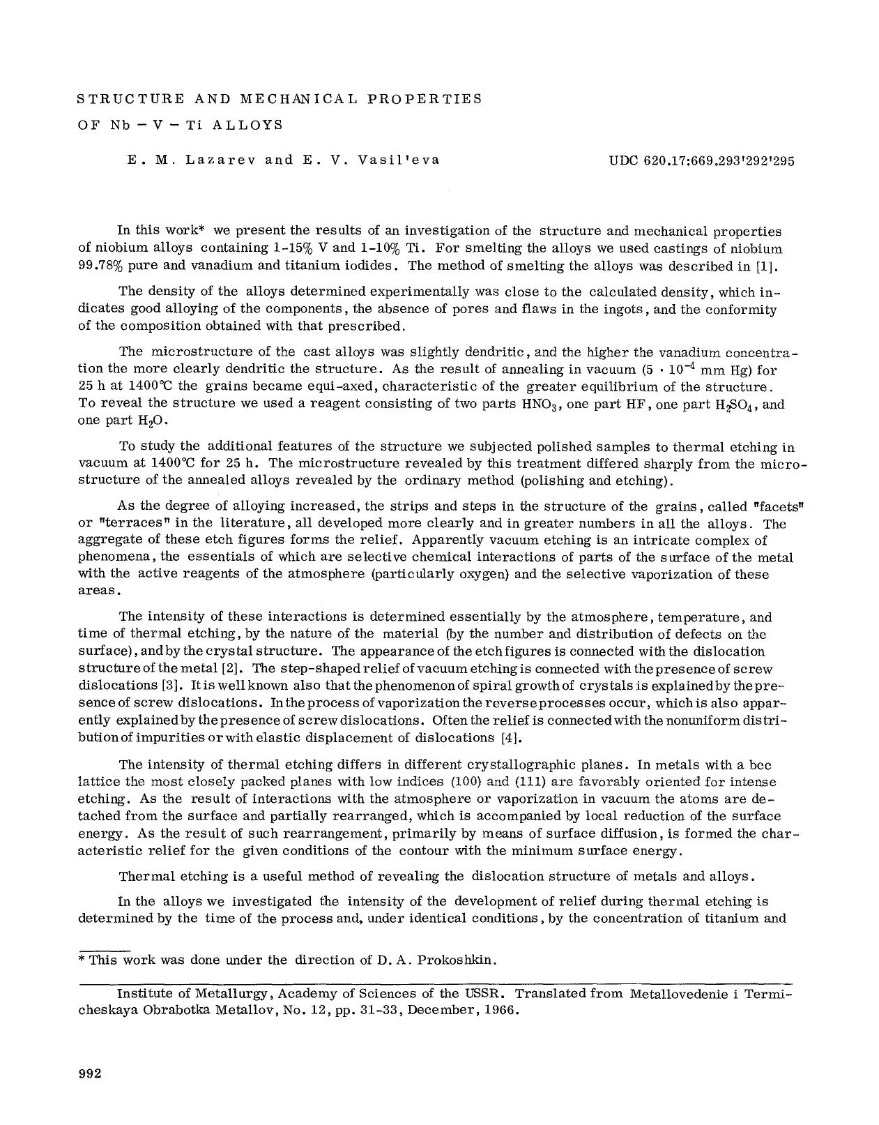 Structure and mechanical properties of Nb−V−Ti alloys by Unknown