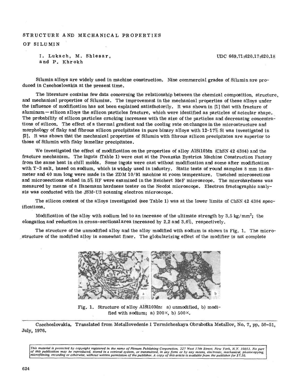 Structure and mechanical properties of Silumin by Unknown