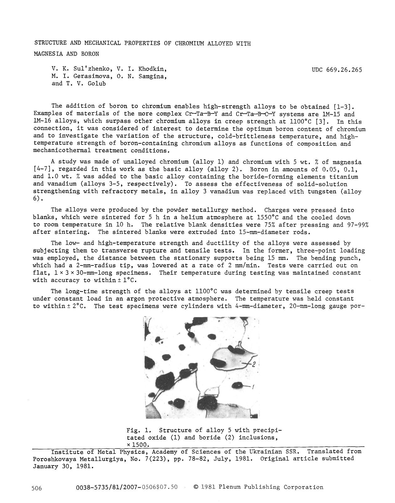 Structure and mechanical properties of chromium alloyed with magnesia and boron by Unknown