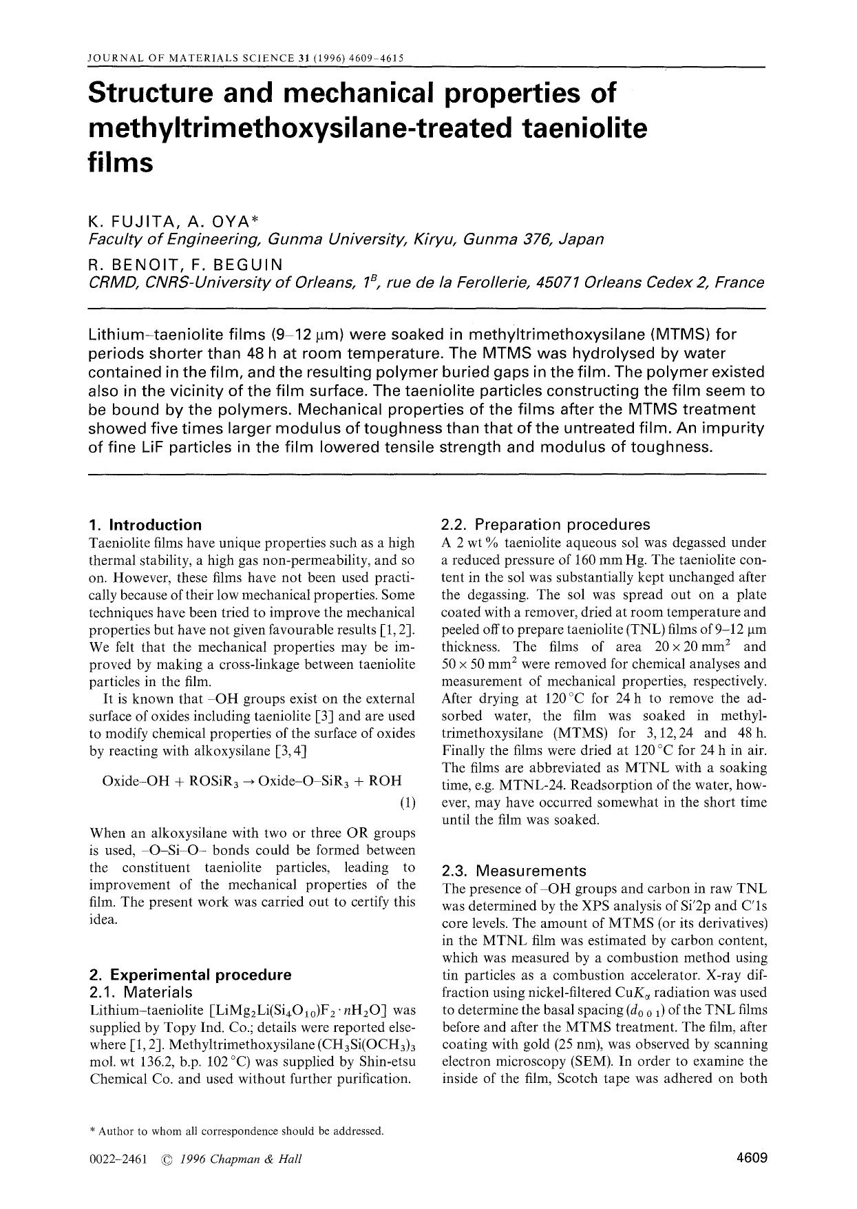 Structure and mechanical properties of methyltrimethoxysilane-treated taeniolite films by Unknown