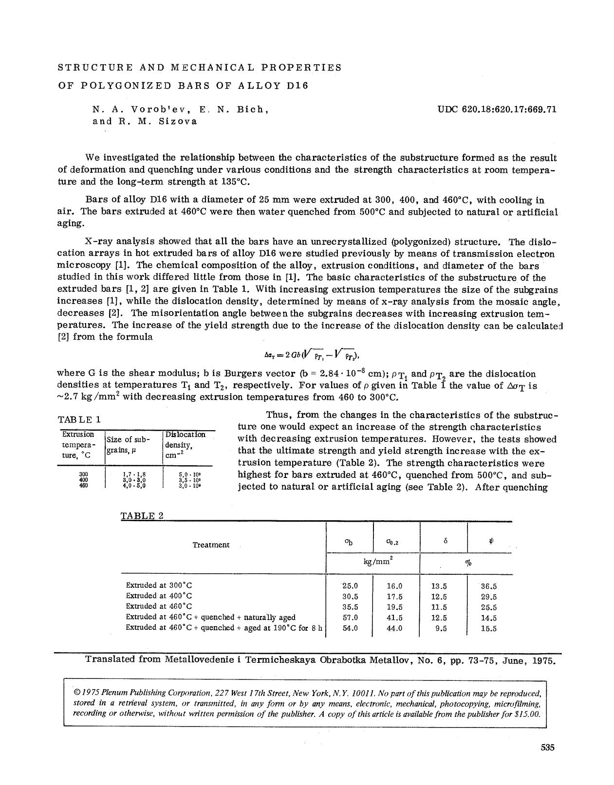 Structure and mechanical properties of polygonized bars of alloy D16 by Unknown