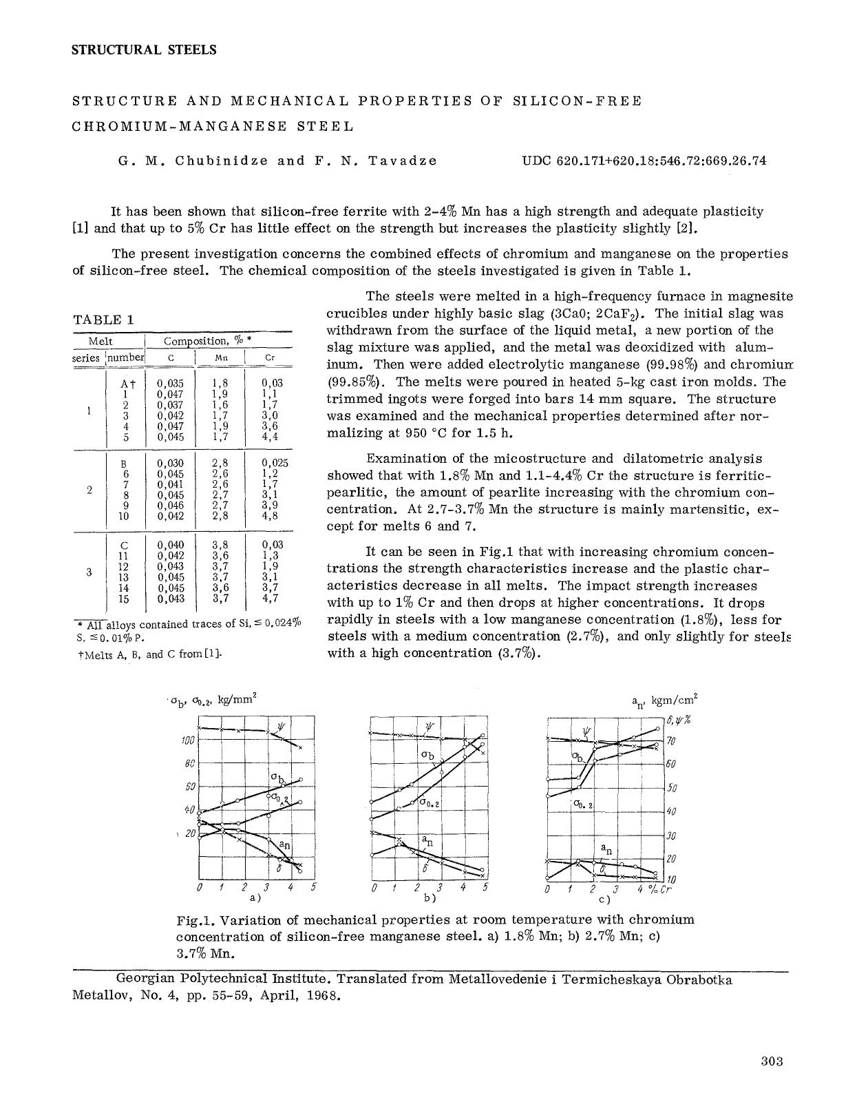 Structure and mechanical properties of silicon-free chromium-manganese steel by Unknown