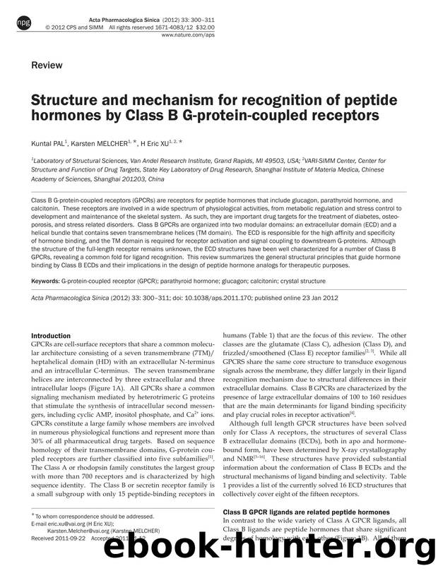 Structure and mechanism for recognition of peptide hormones by Class B G-protein-coupled receptors by Kuntal Pal & Karsten Melcher & H Eric Xu