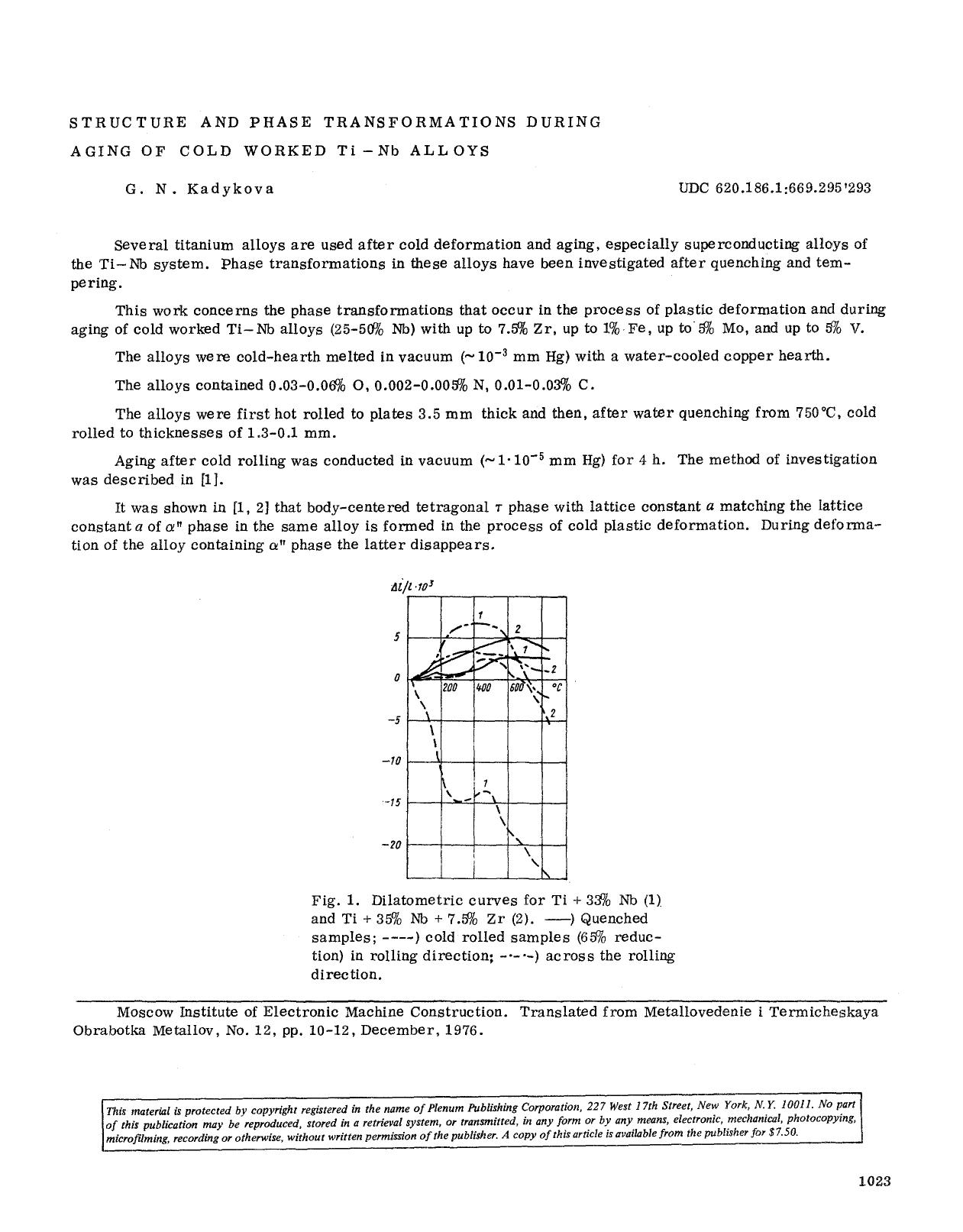 Structure and phase transformations during aging of cold worked Ti−Nb alloys by Unknown