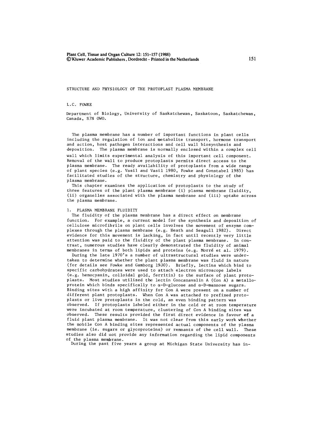 Structure and physiology of the protoplast plasma membrane by Unknown