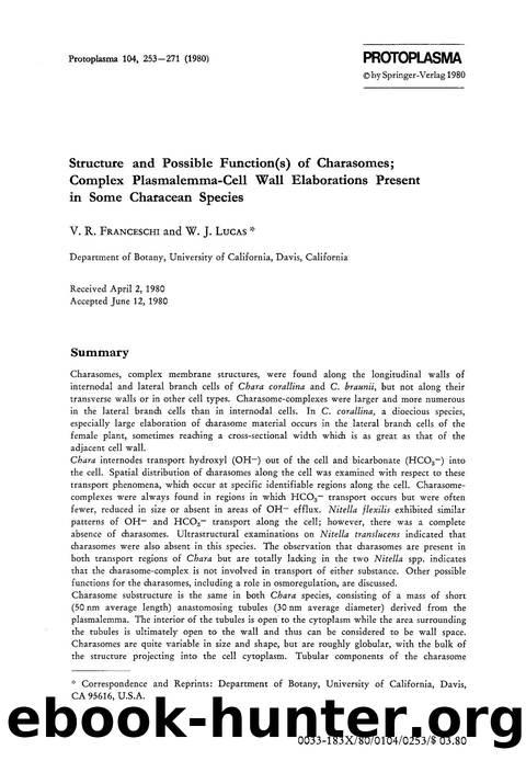 Structure and possible function(s) of charasomes; complex plasmalemma-cell wall elaborations present in some characean species by Unknown