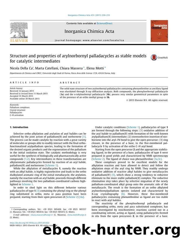 Structure and properties of arylnorbornyl palladacycles as stable models for catalytic intermediates by Nicola Della Caâ€™ & Marta Catellani & Chiara Massera & Elena Motti