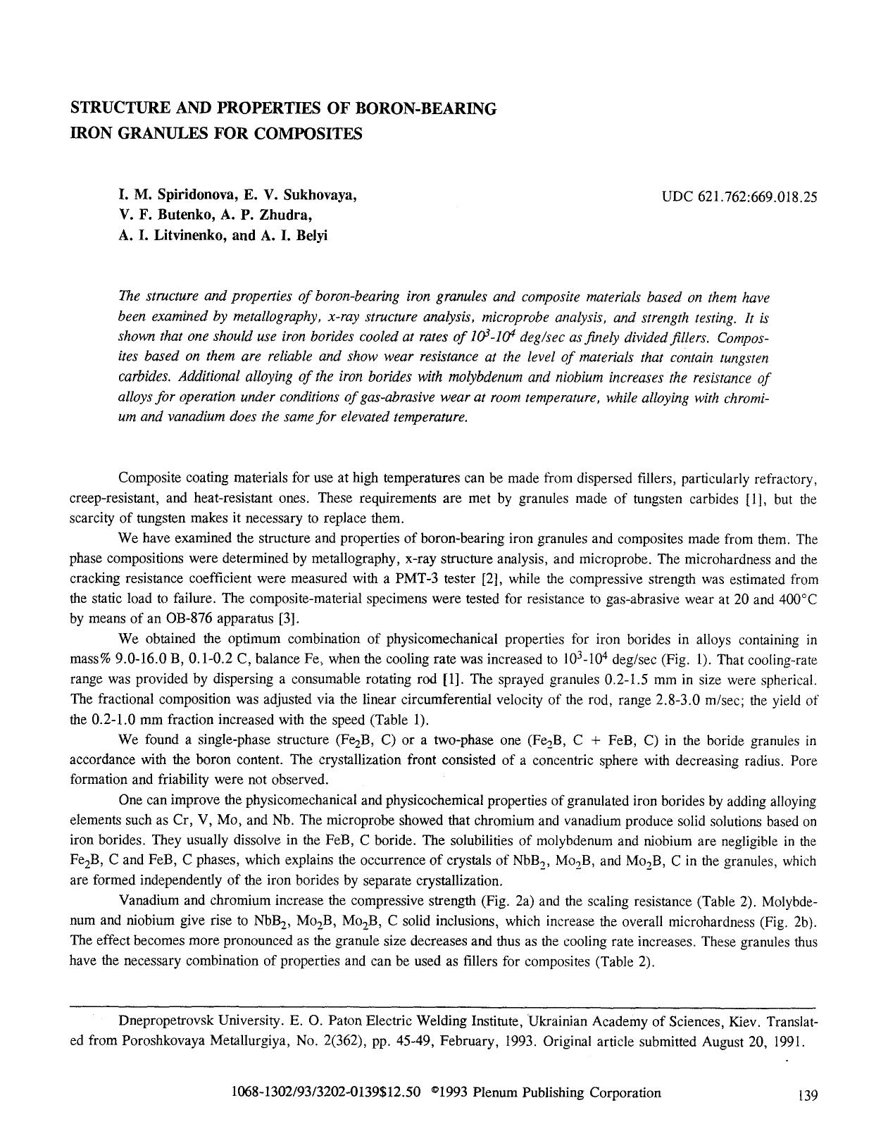 Structure and properties of boron-bearing iron granules for composites by Unknown