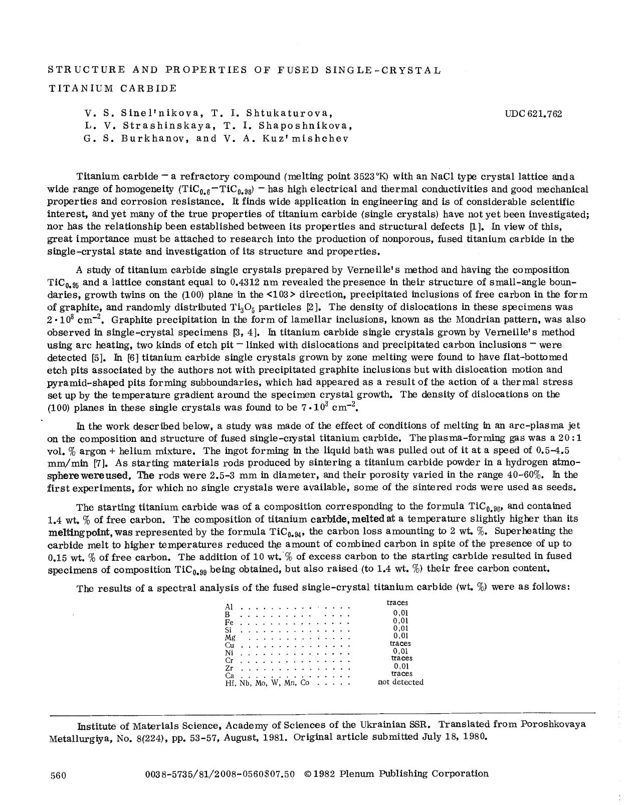 Structure and properties of fused single-crystal titanium carbide by Unknown