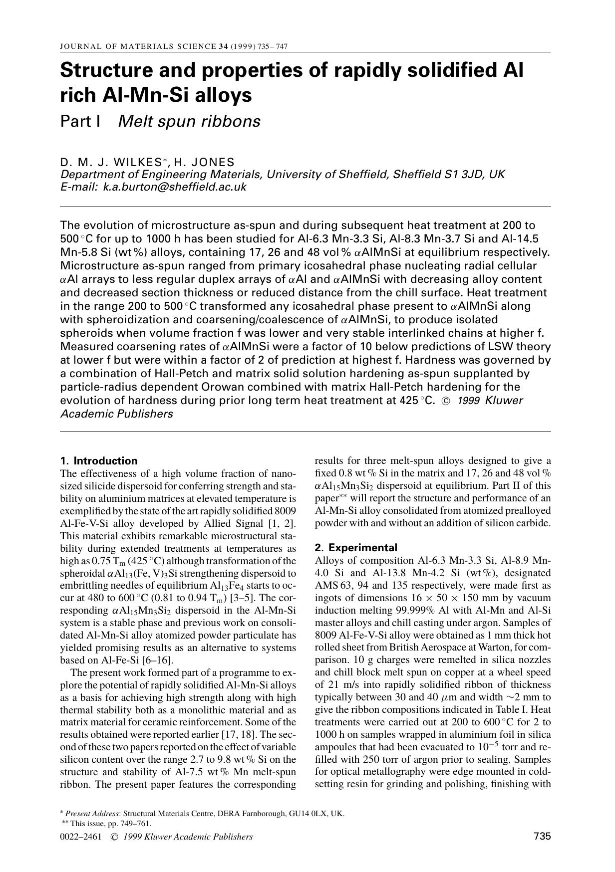 Structure and properties of rapidly-solidified Al-rich AI-Mn-Si alloys Part II Atomized powder, its extrudate and the effect of blended-in SiC by Unknown