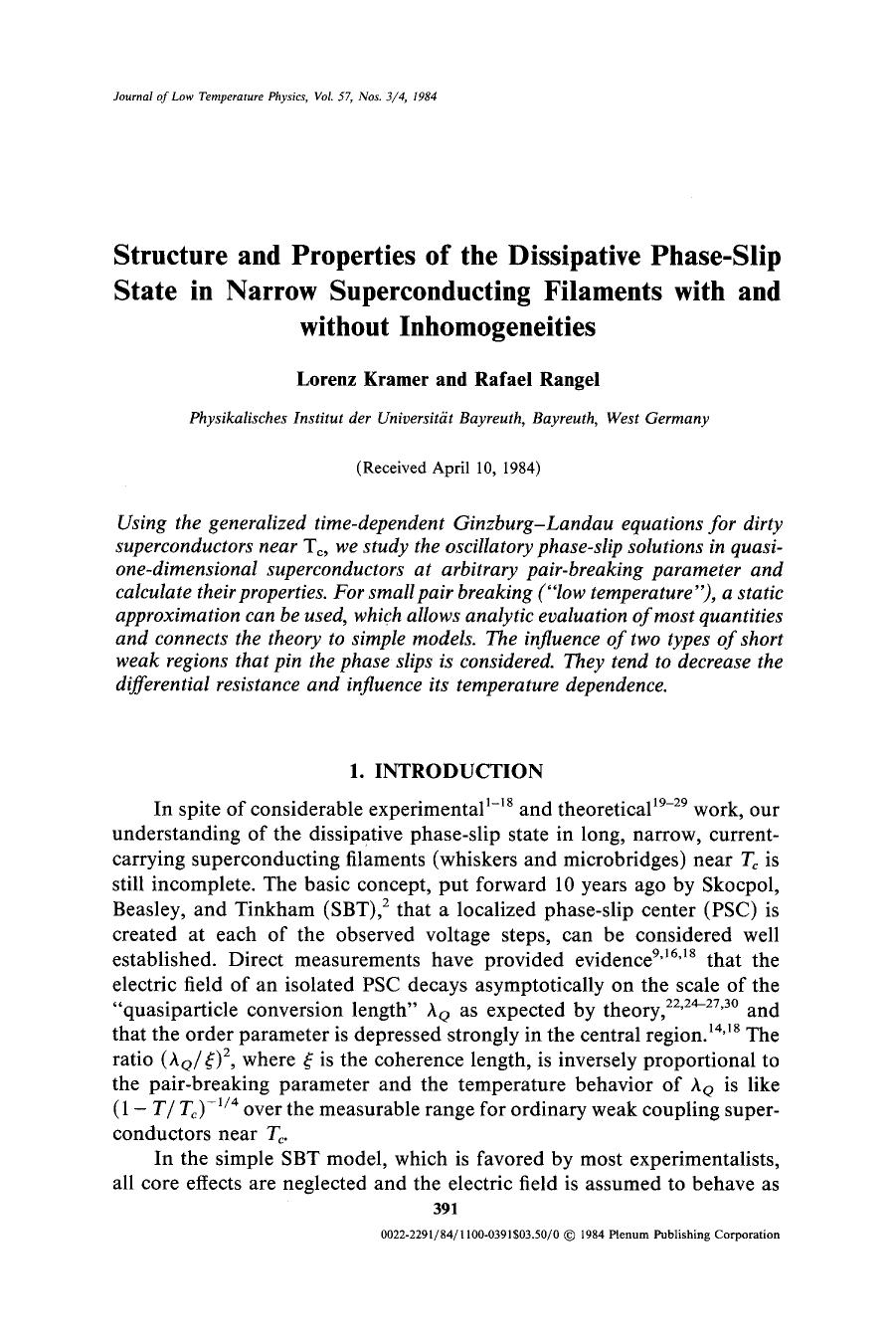 Structure and properties of the dissipative phase-slip state in narrow superconducting filaments with and without inhomogeneities by Unknown
