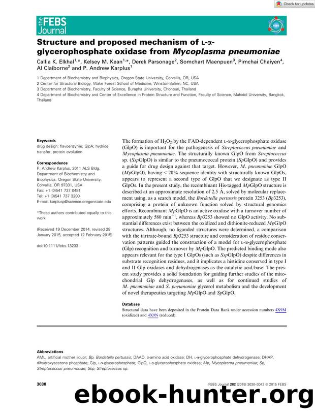 Structure and proposed mechanism of lâÎ±âglycerophosphate oxidase from MycoplasmaÂ pneumoniae by Unknown