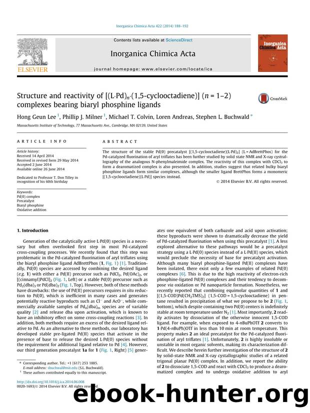 Structure and reactivity of [(LÃÂ·Pd)nÃÂ·(1,5-cyclooctadiene)] (n=1Ã¢â¬â2) complexes bearing biaryl phosphine ligands by Hong Geun Lee & Phillip J. Milner & Michael T. Colvin & Loren Andreas & Stephen L. Buchwald